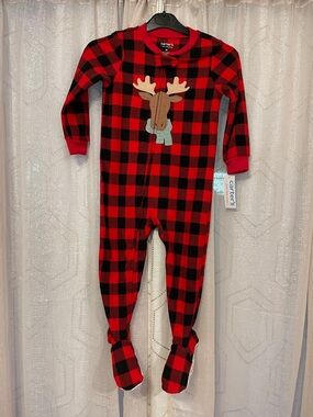 Carter's Red and Black Buffalo Plaid Moose Footed One-Piece Pajamas